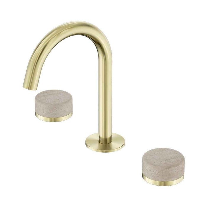 Nero Serenity Lead Free DZR Brass And Natural Marble Basin Set Arc Spout With Rome Travertine Handle