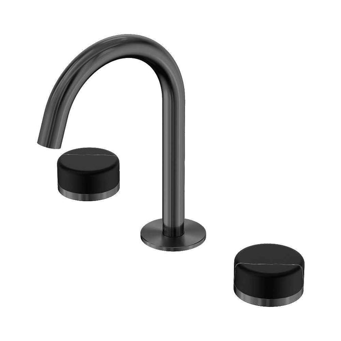 Nero Serenity Lead Free DZR Brass And Natural Marble Basin Set Arc Spout With Marquina Black Handle