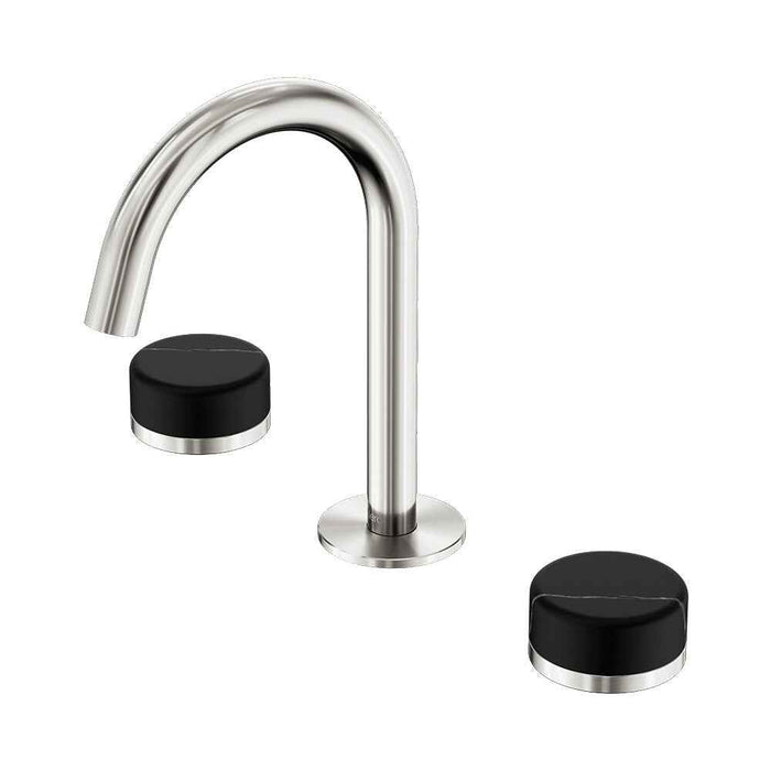 Nero Serenity Lead Free DZR Brass And Natural Marble Basin Set Arc Spout With Marquina Black Handle