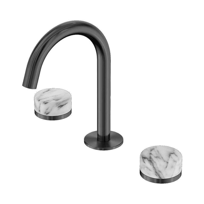 Nero Serenity Lead Free DZR Brass And Natural Marble Basin Set Arc Spout With Arabescato Corchia Handle