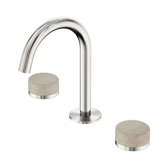 Nero Serenity Lead Free DZR Brass And Natural Marble Basin Set Arc Spout With Rome Travertine Handle