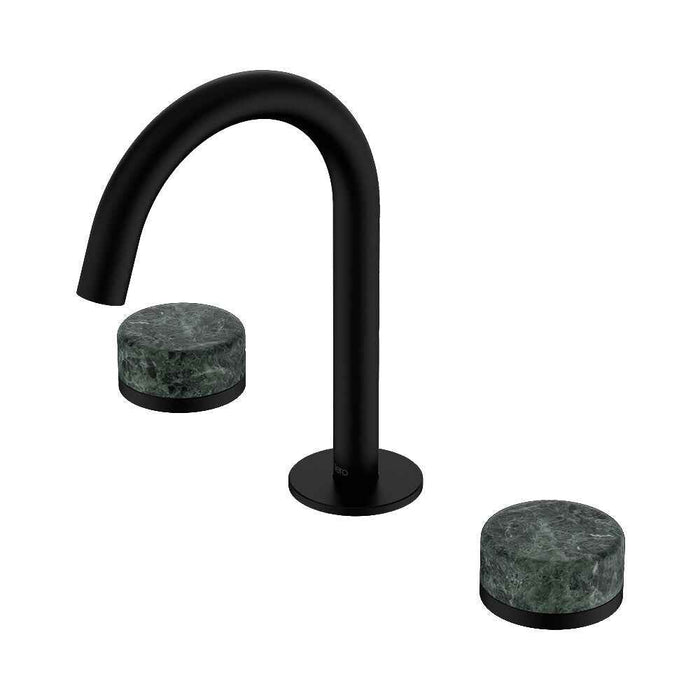 Nero Serenity Lead Free DZR Brass And Natural Marble Basin Set Arc Spout With Verde Alpi Handle