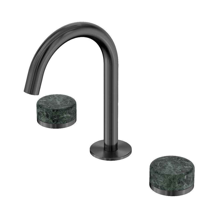 Nero Serenity Lead Free DZR Brass And Natural Marble Basin Set Arc Spout With Verde Alpi Handle