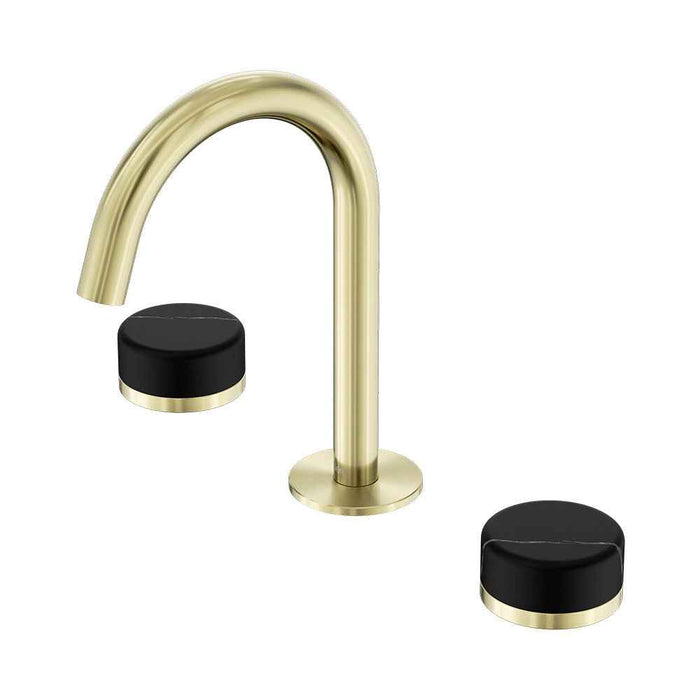 Nero Serenity Lead Free DZR Brass And Natural Marble Basin Set Arc Spout With Marquina Black Handle
