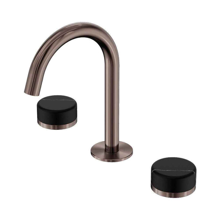 Nero Serenity Lead Free DZR Brass And Natural Marble Basin Set Arc Spout With Marquina Black Handle