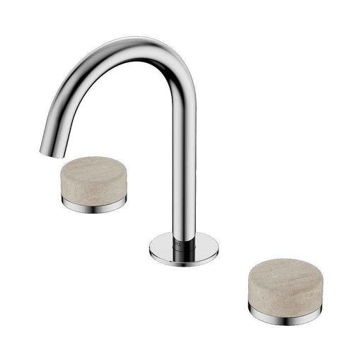 Nero Serenity Lead Free DZR Brass And Natural Marble Basin Set Arc Spout With Rome Travertine Handle