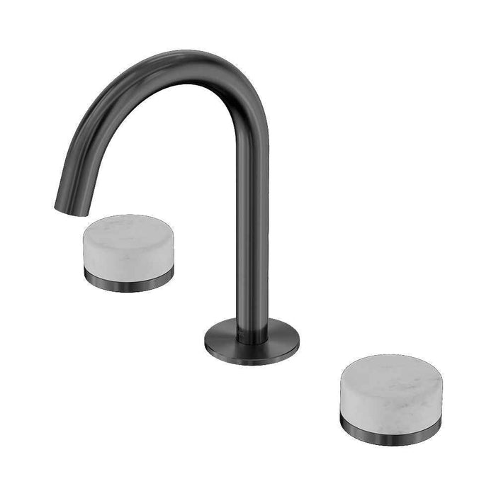Nero Serenity Lead Free DZR Brass And Natural Marble Basin Set Arc Spout With Carrara Handle