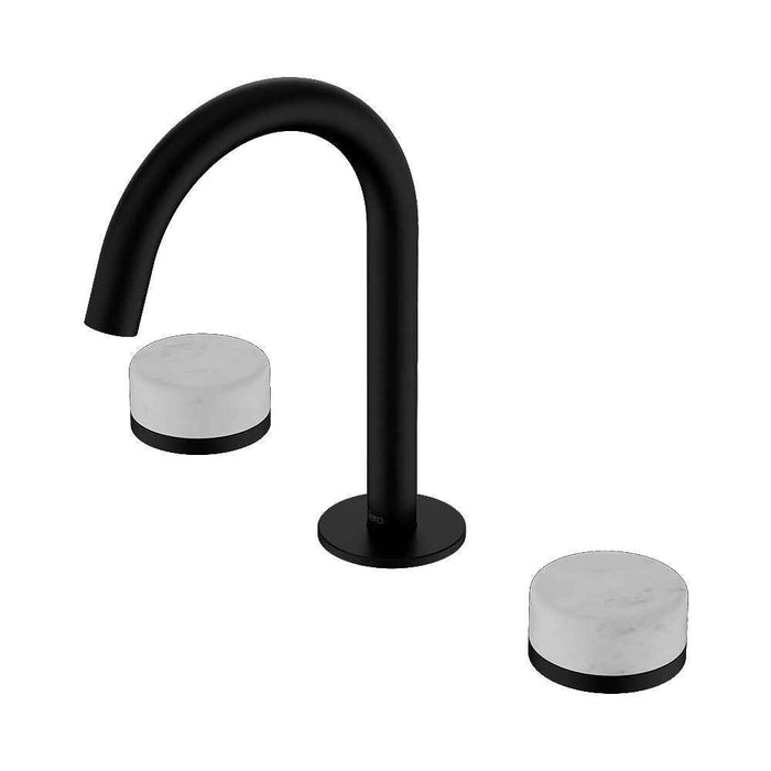 Nero Serenity Lead Free DZR Brass And Natural Marble Basin Set Arc Spout With Carrara Handle