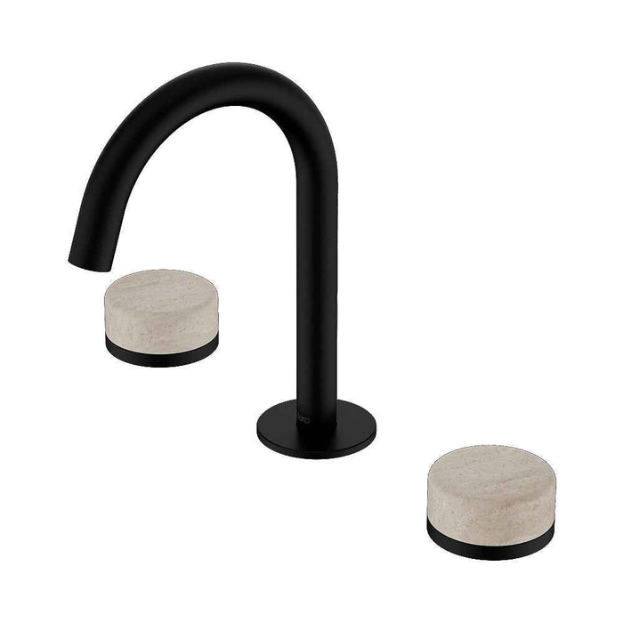 Nero Serenity Lead Free DZR Brass And Natural Marble Basin Set Arc Spout With Rome Travertine Handle