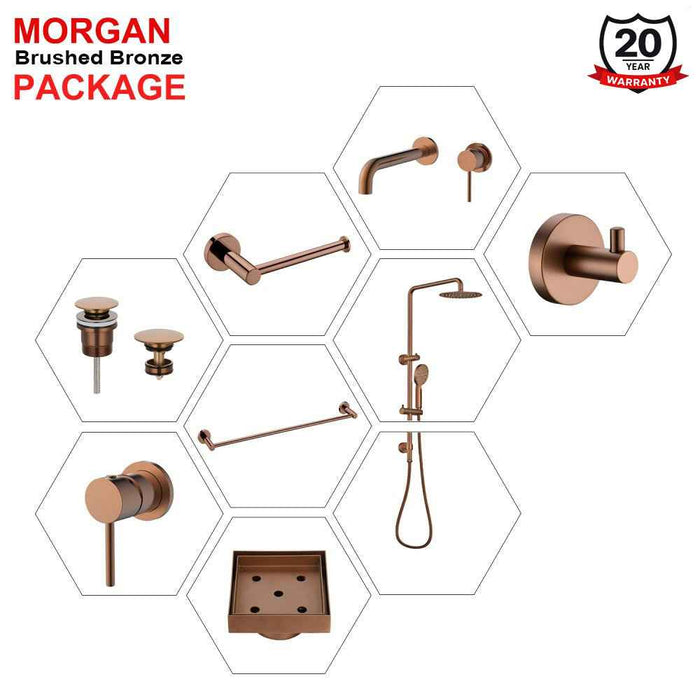 Complete Brushed Bronze Round Premium Bathroom Package - Tapware, Shower Set & Accessories