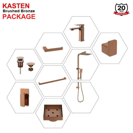 Complete Brushed Bronze Square Premium Bathroom Package - Tapware, Shower Set & Accessories