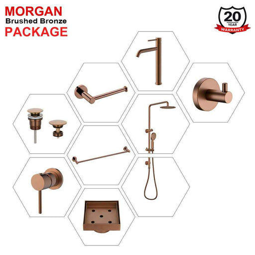 Complete Brushed Bronze Round Premium Bathroom Package - Tapware, Shower Set & Accessories