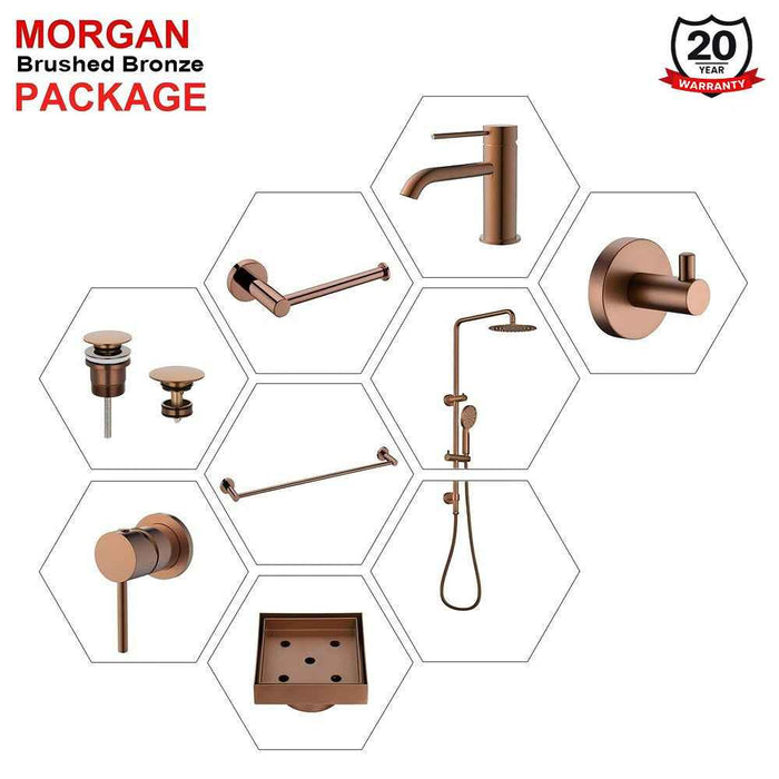 Complete Brushed Bronze Round Premium Bathroom Package - Tapware, Shower Set & Accessories