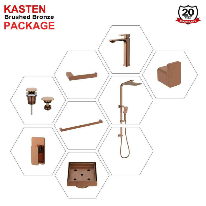 Complete Brushed Bronze Square Premium Bathroom Package - Tapware, Shower Set & Accessories