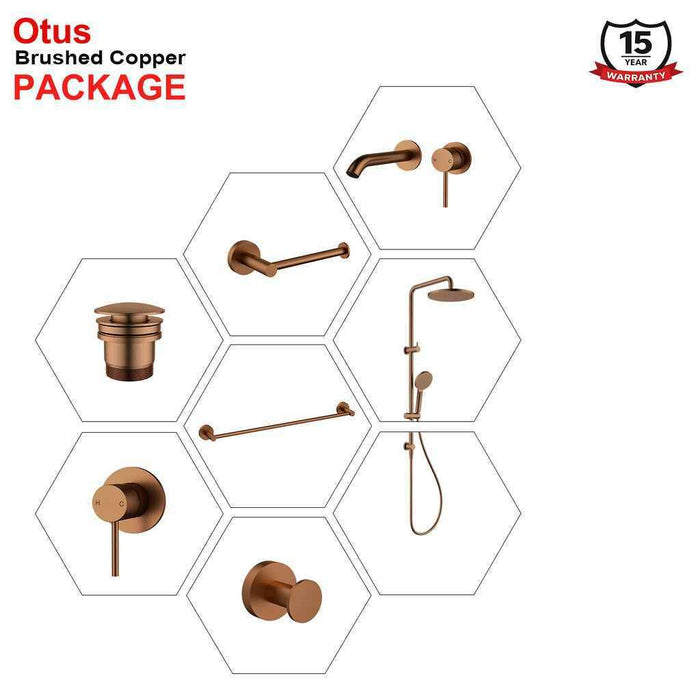 Complete Brushed Copper Round Essential Bathroom Package - Tapware, Shower Set & Accessories