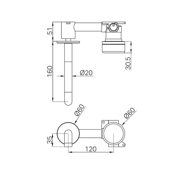 160mm Nero Serenity Progressive Lead-Free DZR Brass Wall Basin Mixer With Rome Travertine Handle