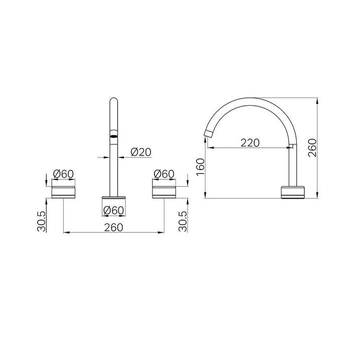 Nero Serenity Lead-Free DZR Brass Bath/Kitchen Set Arc With Carrara Handle