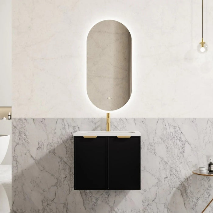 600-1500*455*480mm Poseidon Miami Matt Black PVC Finger Pull Handle Bathroom Wall Hung Vanity