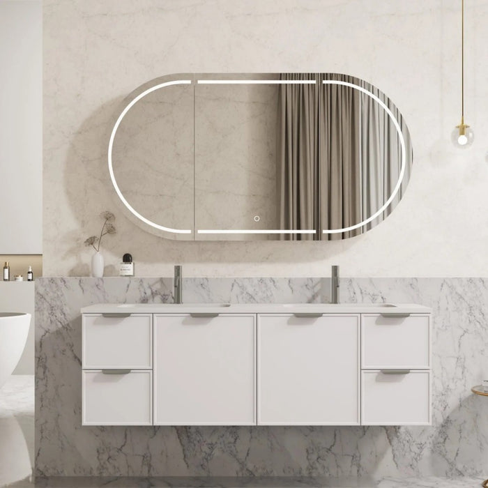 600-1500*455*480mm Poseidon Miami Matt White PVC Finger Pull Handle Bathroom Wall Hung Vanity