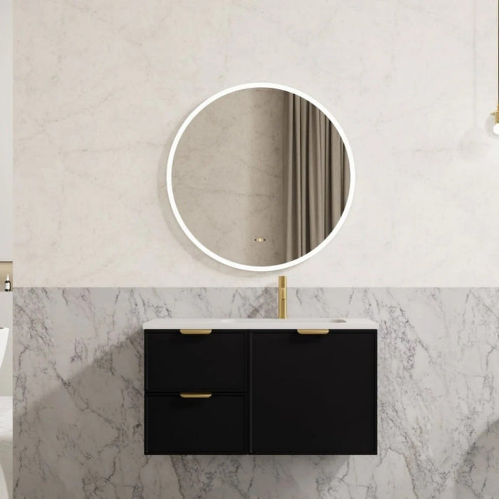 600-1500*455*480mm Poseidon Miami Matt Black PVC Finger Pull Handle Bathroom Wall Hung Vanity