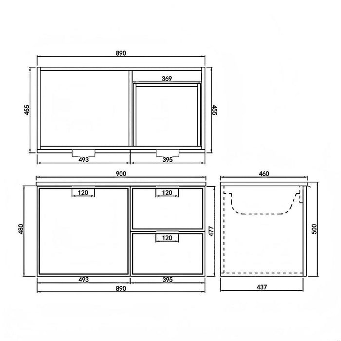 600-1500*455*480mm Poseidon Miami Matt White PVC Finger Pull Handle Bathroom Wall Hung Vanity