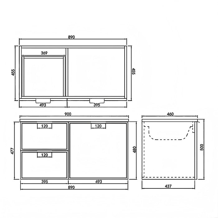 600-1500*455*480mm Poseidon Miami Matt Black PVC Finger Pull Handle Bathroom Wall Hung Vanity