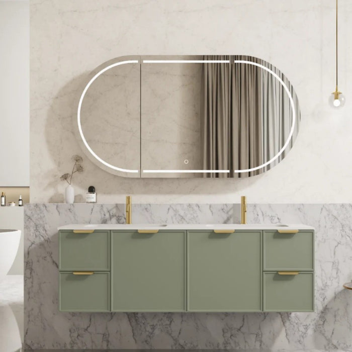 600-1500*455*480mm Poseidon Miami Olive Green PVC Finger Pull Handle Bathroom Wall Hung Vanity