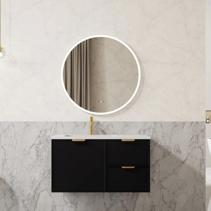 600-1500*455*480mm Poseidon Miami Matt Black PVC Finger Pull Handle Bathroom Wall Hung Vanity