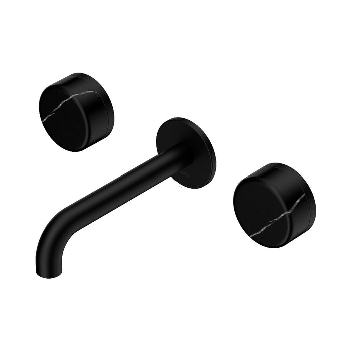 160mm Nero Serenity Lead-Free DZR Brass Wall Basin Set With Marquina Black Handle