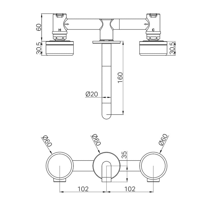 160mm Nero Serenity Lead-Free DZR Brass Wall Basin Set With Arabescato Corchia Handle