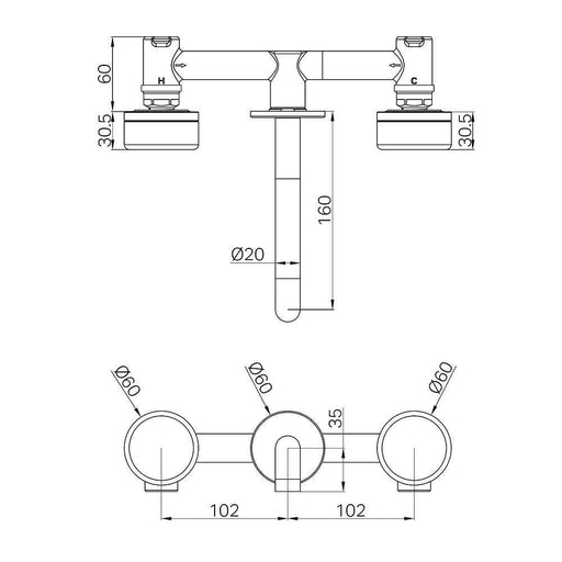 160mm Nero Serenity Lead-Free DZR Brass Wall Basin Set With Marquina Black Handle