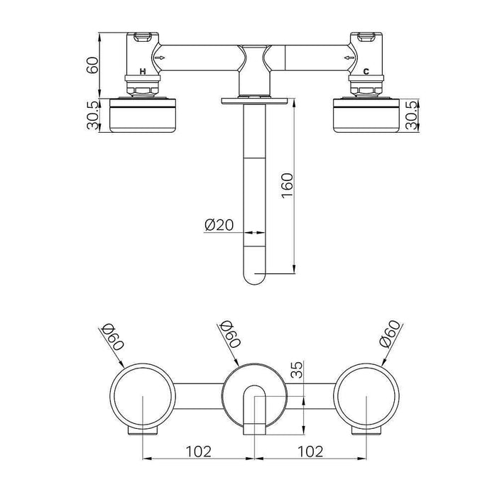 160mm Nero Serenity Lead-Free DZR Brass Wall Basin Set With Marquina Black Handle