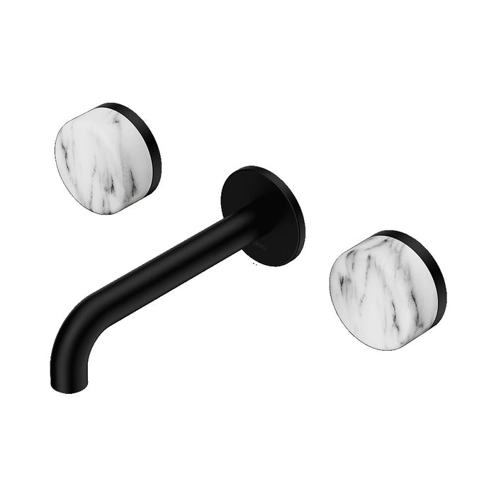 160mm Nero Serenity Lead-Free DZR Brass Wall Basin Set With Arabescato Corchia Handle