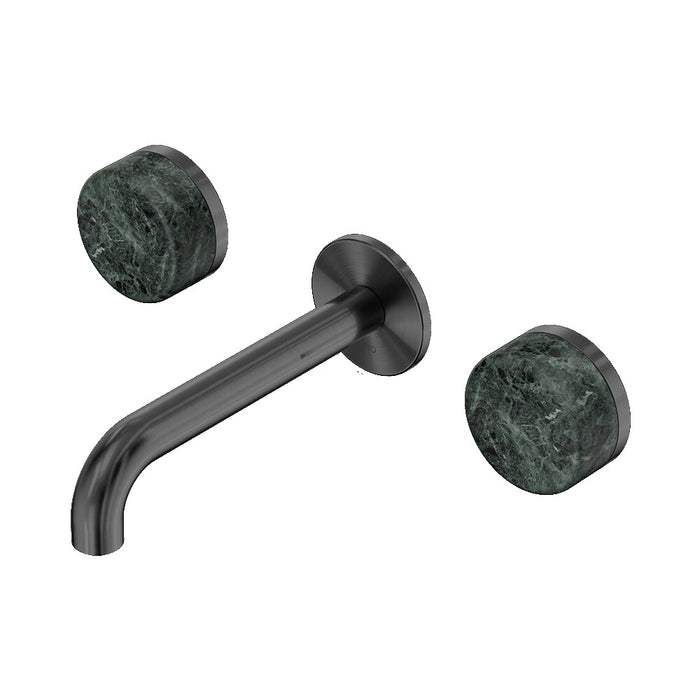 160mm Nero Serenity Lead-Free DZR Brass Wall Basin Set With Verde Alpi Handle