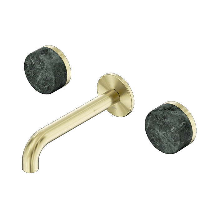160mm Nero Serenity Lead-Free DZR Brass Wall Basin Set With Verde Alpi Handle
