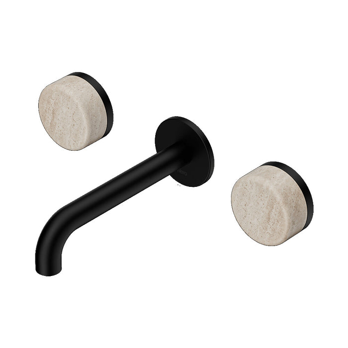 160mm Nero Serenity Lead-Free DZR Brass Wall Basin Set With Rome Travertine Handle