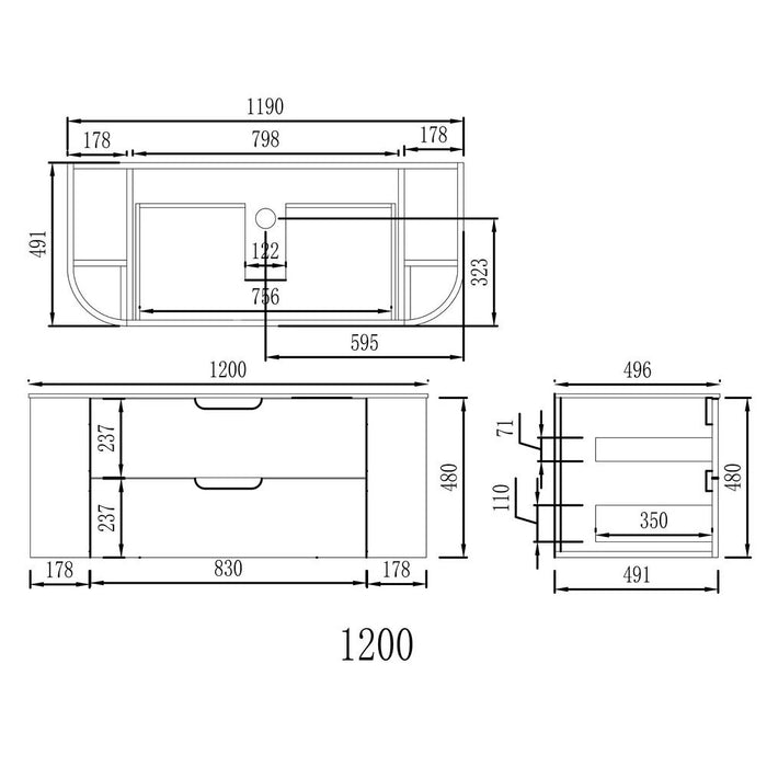 750-1500*493*480mm Poseidon VITO Calvo Classic Oak PVC Curved Wall Hung Vanity