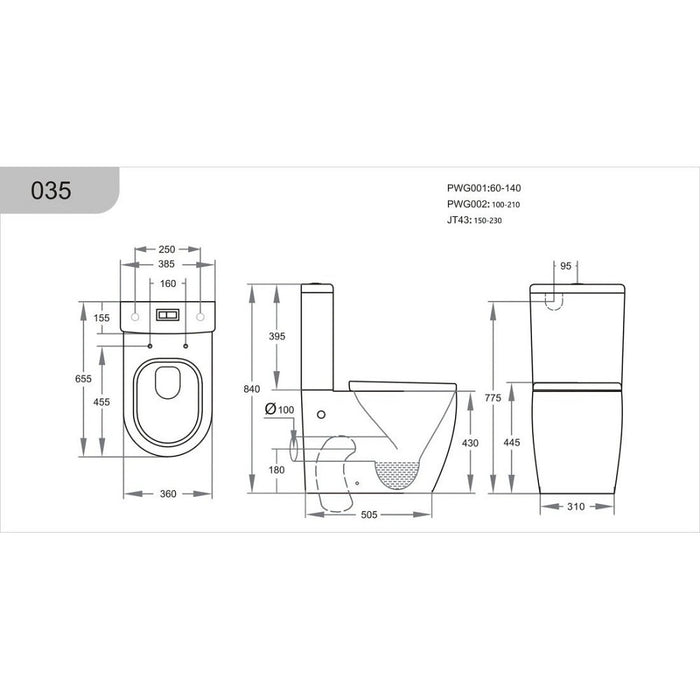 655*385*840mm Poseidon Dune Tornado Rimless Ceramic Back To Wall Toilet Suite