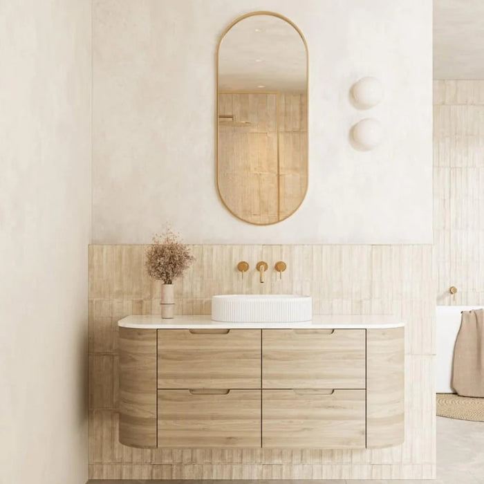 750-1500*493*480mm Poseidon VITO Calvo Classic Oak PVC Curved Wall Hung Vanity