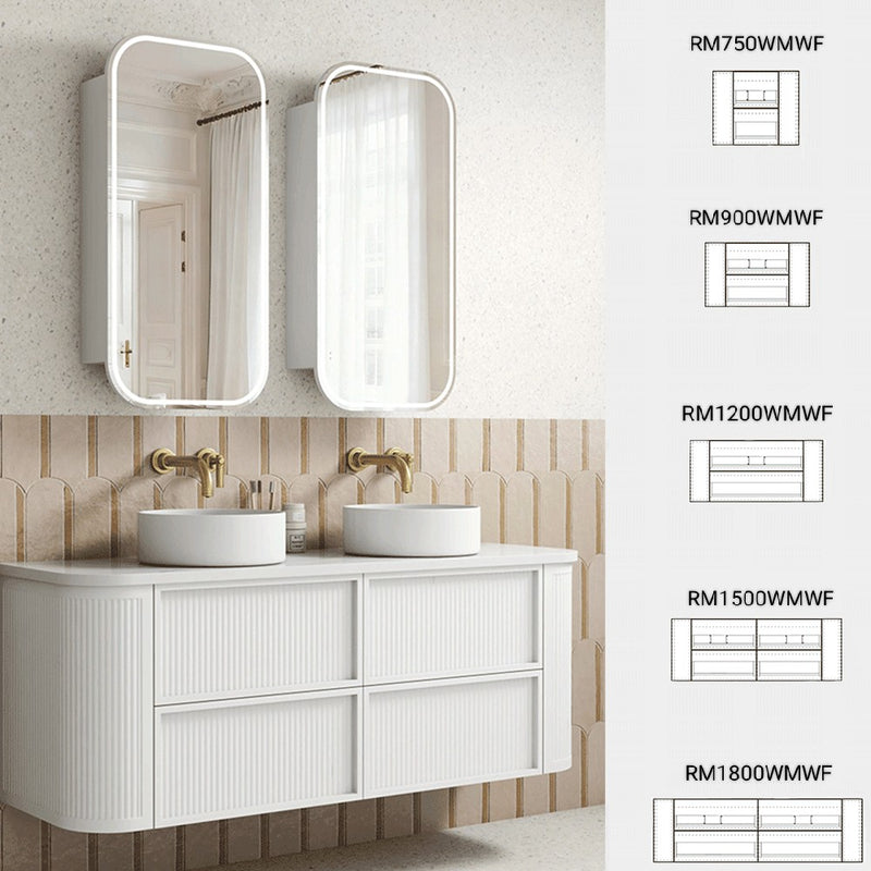 750-1800*460*540mm Aulic Ramee Matt White Plywood Wall Hung Curving Fluted Vanity