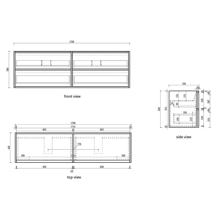 600-1800*460*560mm Aulic Venetta Harvest Oak Plywood Wall Hung Fluted Framed Vanity