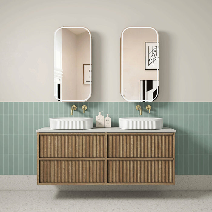 600-1800*460*560mm Aulic Venetta Harvest Oak Plywood Wall Hung Fluted Framed Vanity