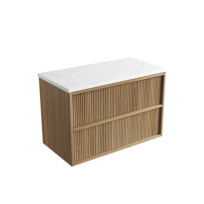 600-1800*460*560mm Aulic Venetta Harvest Oak Plywood Wall Hung Fluted Framed Vanity