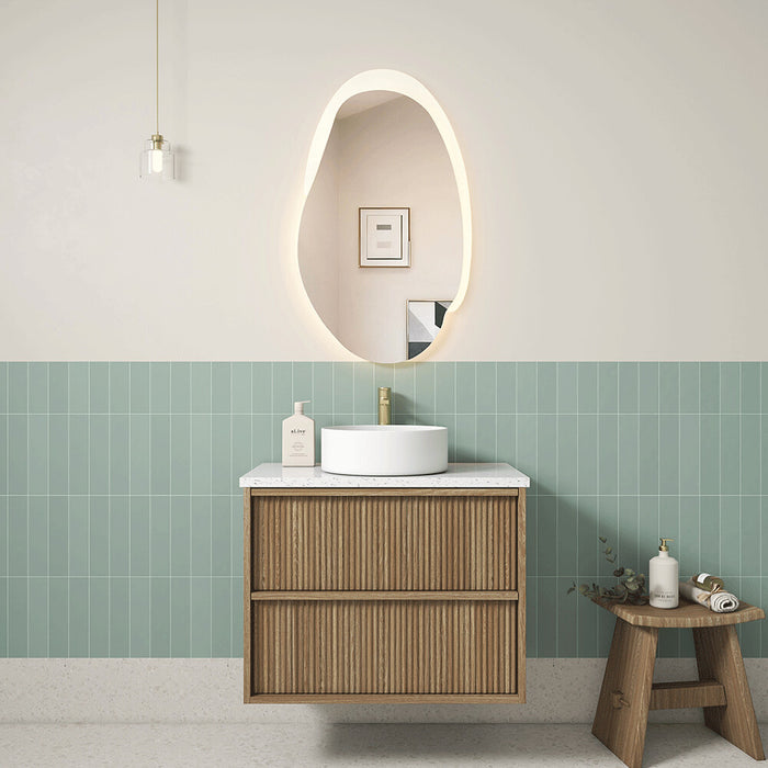 600-1800*460*560mm Aulic Venetta Harvest Oak Plywood Wall Hung Fluted Framed Vanity