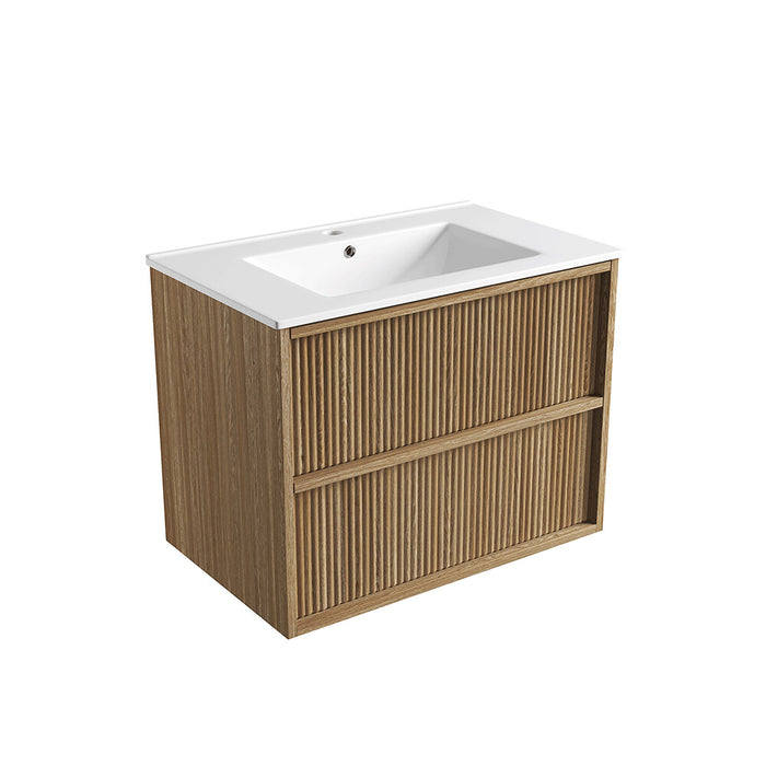 600-1800*460*560mm Aulic Venetta Harvest Oak Plywood Wall Hung Fluted Framed Vanity