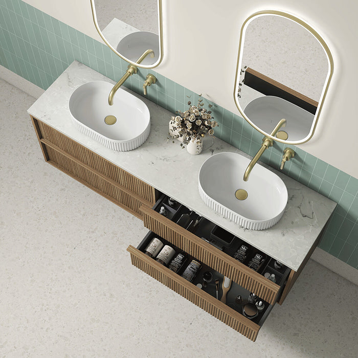 600-1800*460*560mm Aulic Venetta Harvest Oak Plywood Wall Hung Fluted Framed Vanity