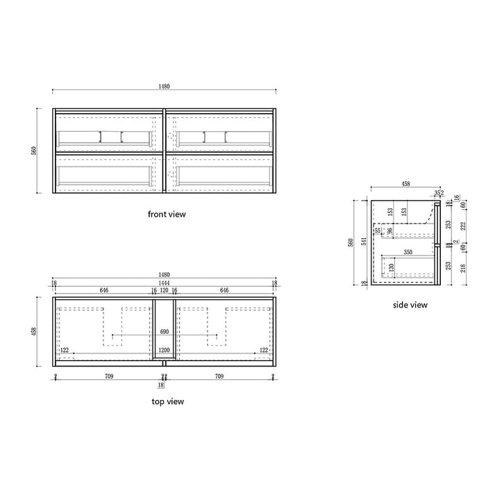 600-1800*460*560mm Aulic Venetta Harvest Oak Plywood Framed Wall Hung Vanity