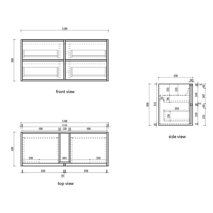 600-1800*460*560mm Aulic Venetta Harvest Oak Plywood Wall Hung Fluted Framed Vanity