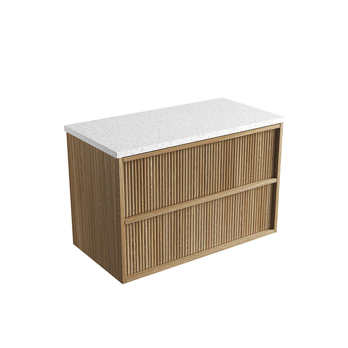 600-1800*460*560mm Aulic Venetta Harvest Oak Plywood Wall Hung Fluted Framed Vanity