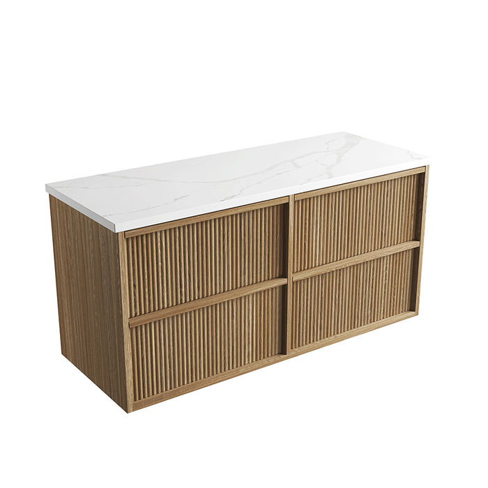 600-1800*460*560mm Aulic Venetta Harvest Oak Plywood Wall Hung Fluted Framed Vanity